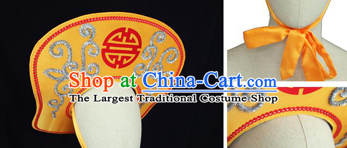 Chinese Ancient Swordsman Yellow Hat Handmade Chaozhou Opera Soldier Headdress Beijing Opera Hero Lin Chong Headwear