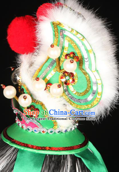 Chinese Ancient Noble Childe Green Hairdo Crown Handmade Chaozhou Opera Prince Headpieces Beijing Opera Xiaosheng Hair Accessories