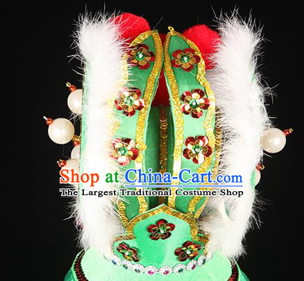 Chinese Ancient Noble Childe Green Hairdo Crown Handmade Chaozhou Opera Prince Headpieces Beijing Opera Xiaosheng Hair Accessories