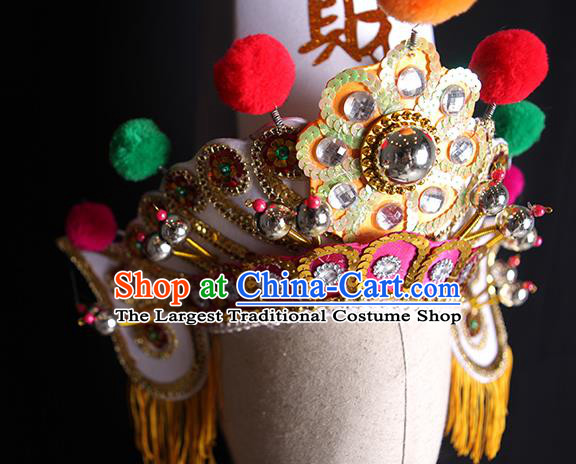 Chinese Handmade Chaozhou Opera General Headdress Beijing Opera Wusheng White Hat Ancient Hell Official Bai Wuchang Helmet