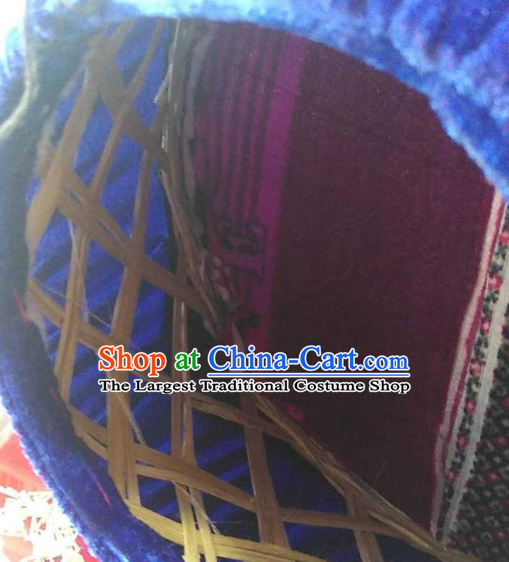 China Liangshan Ethnic Group Bamboo Headwear Handmade Royalblue Circular Cone Hat Yi Minority Folk Dance Headdress