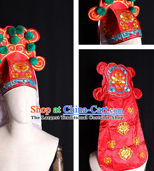 Chinese Beijing Opera Xiaosheng Red Hat Ancient Gifted Scholar Headdress Handmade Chaozhou Opera Young Male Headwear