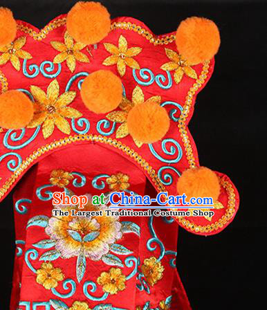 Chinese Handmade Chaozhou Opera Young Male Headwear Beijing Opera Xiaosheng Red Hat Ancient Gifted Scholar Headdress