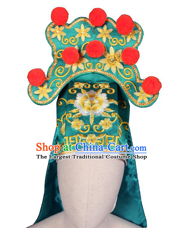 Chinese Ancient Gifted Scholar Headdress Handmade Chaozhou Opera Young Male Headwear Beijing Opera Xiaosheng Green Hat