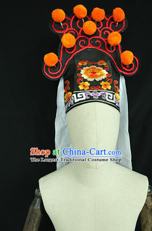 Chinese Handmade Chaozhou Opera Swordsman Headwear Beijing Opera Scholar Embroidered Black Hat Ancient Young Male Headdress