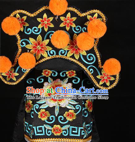Chinese Ancient Young Male Headdress Handmade Chaozhou Opera Swordsman Headwear Beijing Opera Scholar Embroidered Black Hat