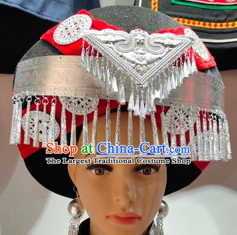China Handmade Silver Tassel Circular Hat Yi Minority Festival Headdress Liangshan Ethnic Group Wedding Bride Headwear