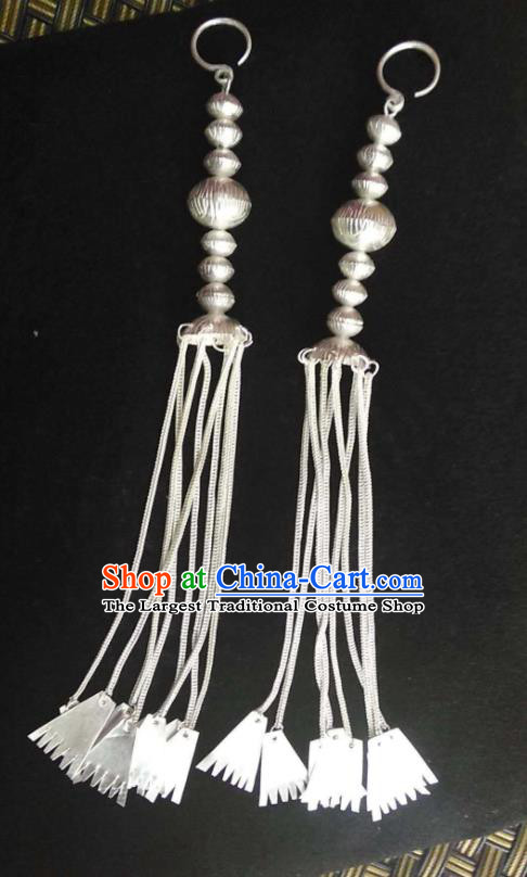 Chinese Yi Minority Silver Jewelry Liangshan Ethnic Folk Dance Earrings Handmade Yi Nationality Long Tassel Ear Accessories