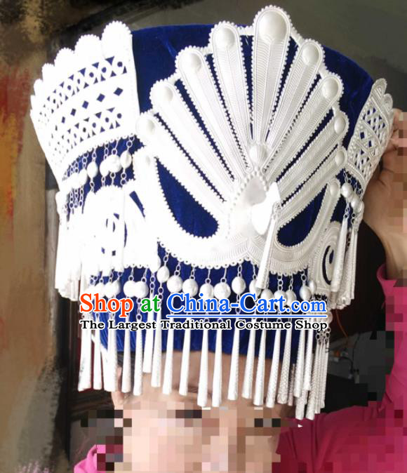 China Handmade Minority Bamboo Weaving Hat Liangshan Ethnic Group Dance Performance Headdress Yi Nationality Woman Silver Headwear