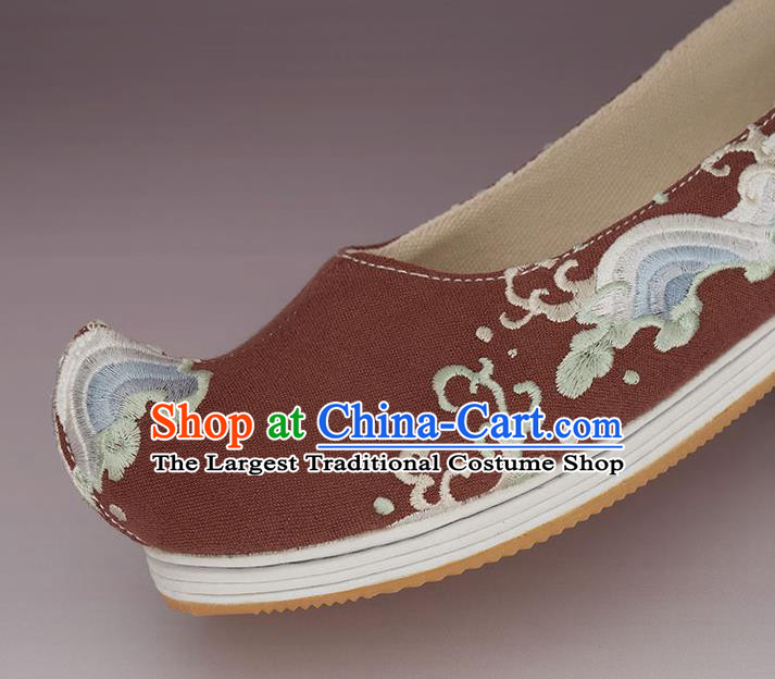 China Handmade Rust Red Cloth Shoes Ancient Princess Shoes Traditional Hanfu Shoes Embroidered Shoes