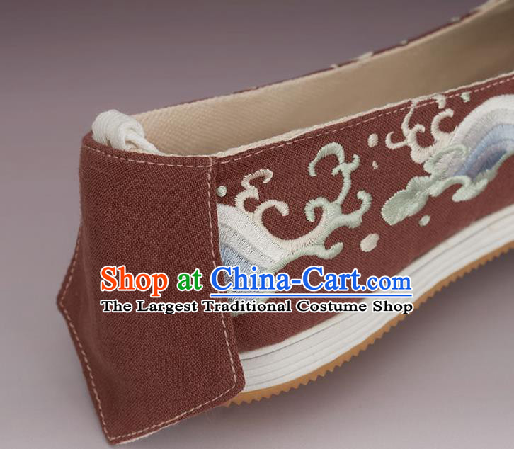 China Handmade Rust Red Cloth Shoes Ancient Princess Shoes Traditional Hanfu Shoes Embroidered Shoes