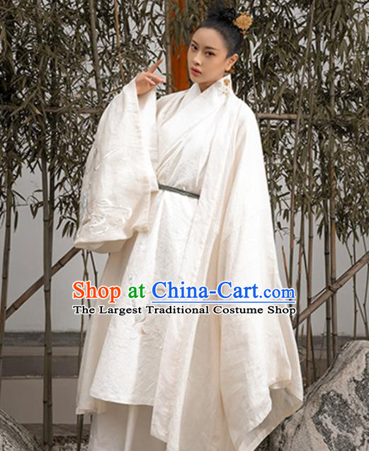 China Traditional Historical Garment Costumes Ancient Swordsman Hanfu Clothing Song Dynasty Young Childe White Uniforms