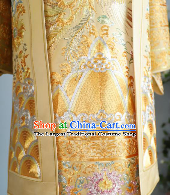 Chinese Traditional Bride Toasting Garment Costumes Ancient Empress Embroidered Dress Classical Golden Xiuhe Suits Wedding Ceremony Clothing