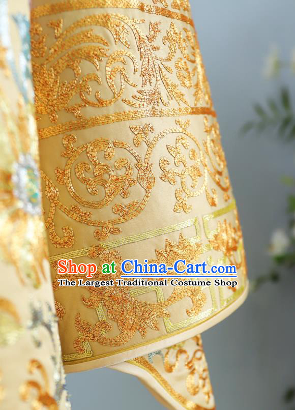 Chinese Traditional Bride Toasting Garment Costumes Ancient Empress Embroidered Dress Classical Golden Xiuhe Suits Wedding Ceremony Clothing