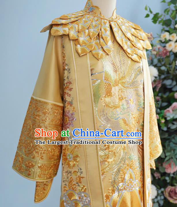 Chinese Traditional Bride Toasting Garment Costumes Ancient Empress Embroidered Dress Classical Golden Xiuhe Suits Wedding Ceremony Clothing