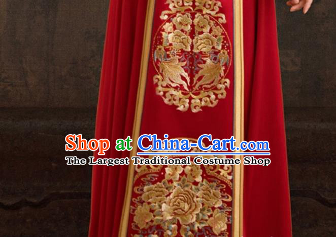 Chinese Ancient Bride Red Dress Classical Embroidered Xiuhe Suits Wedding Clothing Traditional Ceremony Toasting Garment Costumes