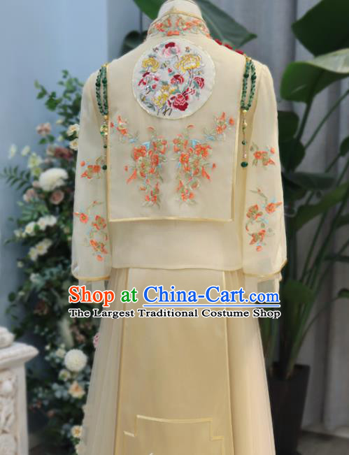 Chinese Classical Embroidered Champagne Xiuhe Suits Traditional Hanfu Dress Wedding Ceremony Toasting Clothing Ancient Bride Garment Costumes