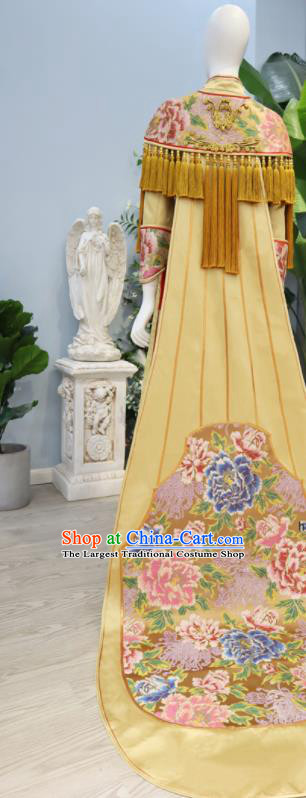Chinese Ancient Empress Garment Costumes Classical Wedding Xiuhe Suits Traditional Embroidered Yellow Hanfu Dress Bride Toasting Clothing