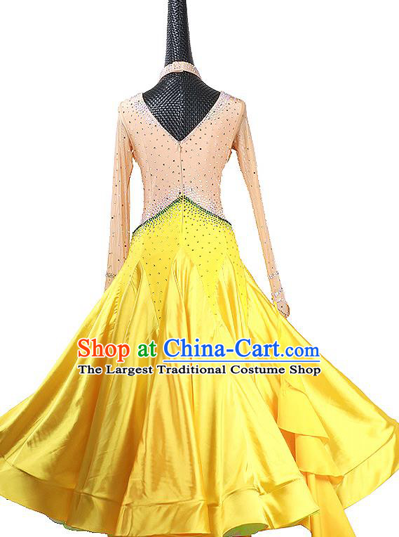 Professional Woman Waltz Dance Garment Ballroom Dance Fashion Costume Modern Dance Yellow Dress International Dance Competition Clothing