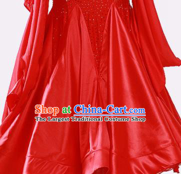 Professional International Dance Competition Clothing Woman Waltz Dance Garment Ballroom Dance Fashion Costume Modern Dance Red Dress