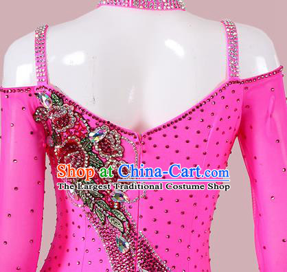 Professional International Dance Fashion Modern Dance Competition Clothing Woman Waltz Performance Garment Costume Ballroom Dance Rosy Dress