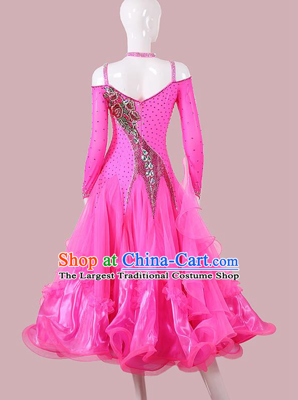 Professional International Dance Fashion Modern Dance Competition Clothing Woman Waltz Performance Garment Costume Ballroom Dance Rosy Dress