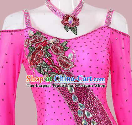 Professional International Dance Fashion Modern Dance Competition Clothing Woman Waltz Performance Garment Costume Ballroom Dance Rosy Dress