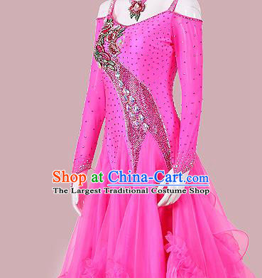 Professional International Dance Fashion Modern Dance Competition Clothing Woman Waltz Performance Garment Costume Ballroom Dance Rosy Dress