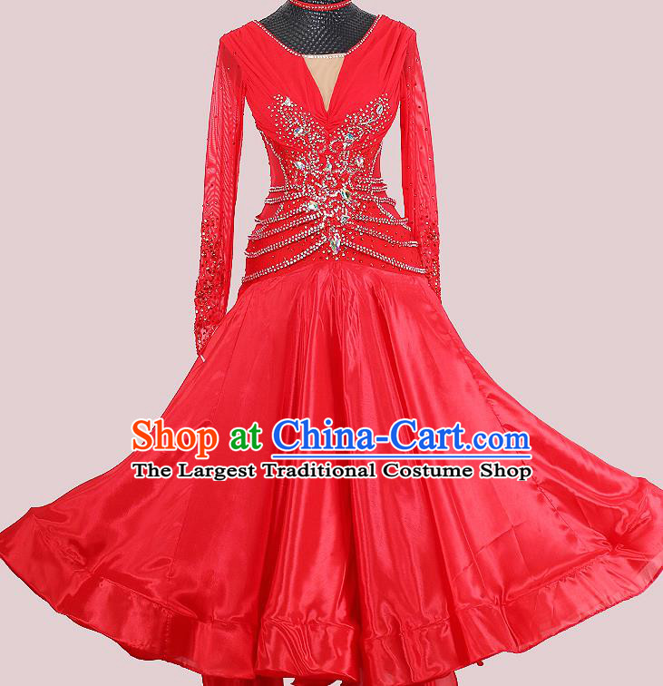 Professional International Dance Garment Modern Dance Performance Fashion Waltz Competition Clothing Ballroom Dancing Red Dress