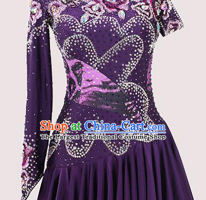 Top Latin Dance Costume Cha Cha Dance Deep Purple Dress Modern Dance Competition Clothing Ballroom Dance Fashion