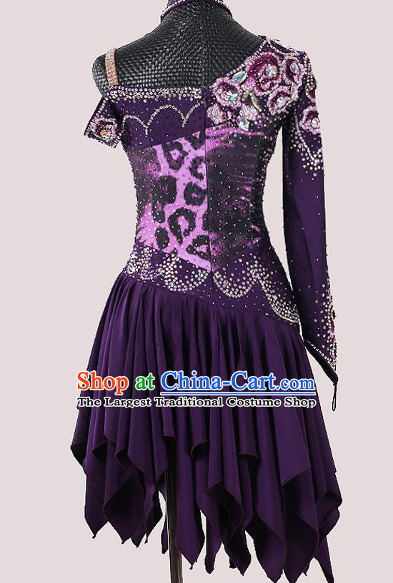 Top Latin Dance Costume Cha Cha Dance Deep Purple Dress Modern Dance Competition Clothing Ballroom Dance Fashion