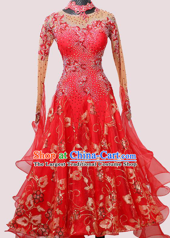 Custom Ballroom Dancing Clothing Waltz Performance Fashion Modern Dance Garment International Dance Competition Red Dress