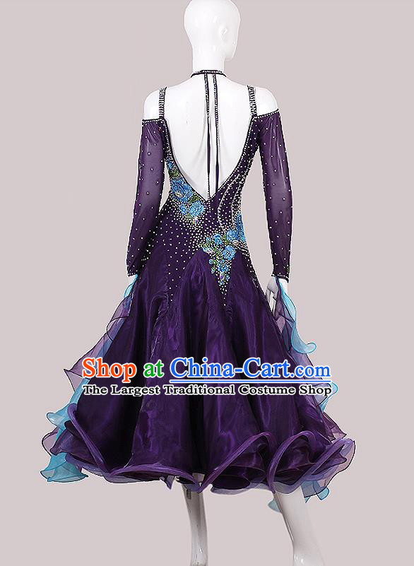 Professional International Dance Fashion Modern Dance Competition Clothing Waltz Performance Garment Costume Ballroom Dance Deep Purple Dress