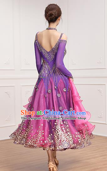 Custom Modern Dance Clothing International Dance Garment Tango Performance Costume Waltz Competition Purple Dress Ballroom Dancing Fashion