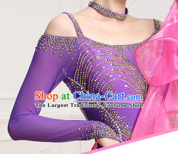 Custom Modern Dance Clothing International Dance Garment Tango Performance Costume Waltz Competition Purple Dress Ballroom Dancing Fashion