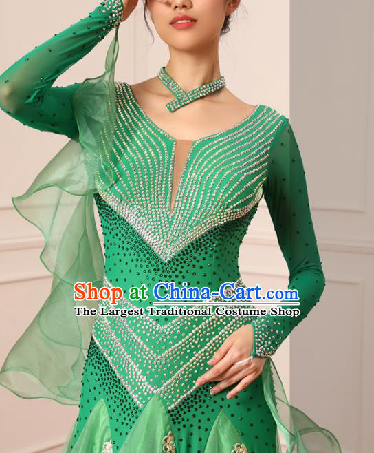 Custom Ballroom Dancing Fashion Modern Dance Clothing International Dance Garment Tango Performance Costume Waltz Competition Green Dress