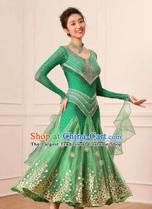Custom Ballroom Dancing Fashion Modern Dance Clothing International Dance Garment Tango Performance Costume Waltz Competition Green Dress