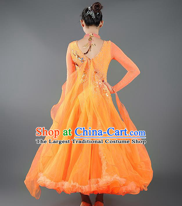 Custom Ballroom Dancing Orange Dress Modern Dance Clothing International Dance Garment Woman Waltz Performance Dancewear