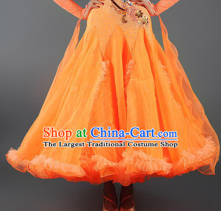 Custom Ballroom Dancing Orange Dress Modern Dance Clothing International Dance Garment Woman Waltz Performance Dancewear
