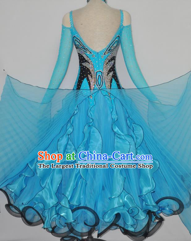 Custom Ballroom Dancing Costume Modern Dance Blue Dress International Dance Competition Garment Woman Waltz Performance Dancewear