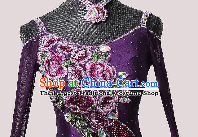 Custom Ballroom Dancing Clothing Waltz Competition Costume Modern Dance Fashion International Dance Performance Purple Dress