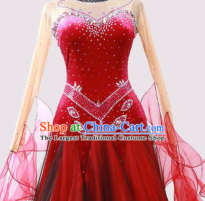 Custom Modern Dance Fashion Garment International Dance Red Pleuche Dress Ballroom Dancing Clothing Waltz Dancewear
