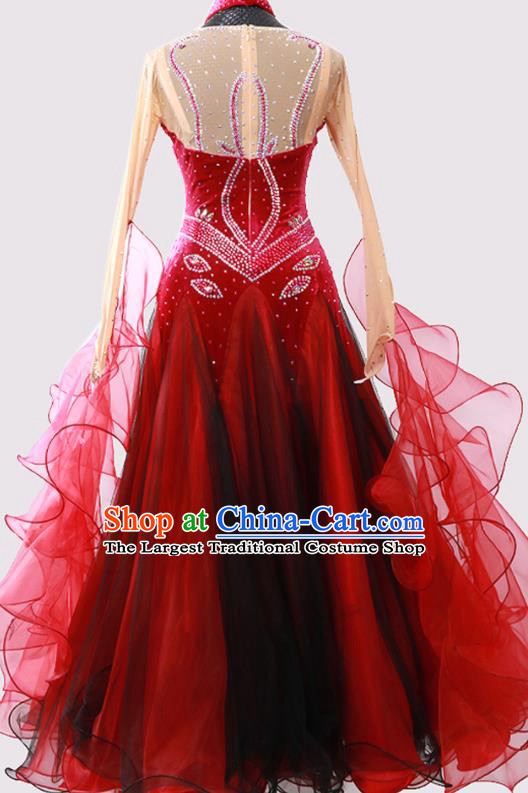 Custom Modern Dance Fashion Garment International Dance Red Pleuche Dress Ballroom Dancing Clothing Waltz Dancewear