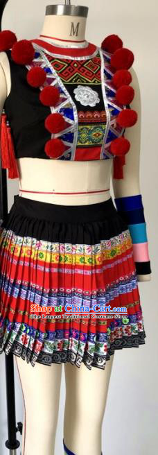 Chinese Guangxi Minority Performance Garment Costumes Yao Nationality Woman Dance Clothing Ethnic Dance Short Dress Uniforms