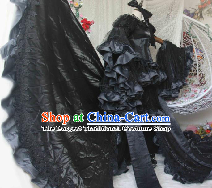 Custom Gothic Princess Clothing Cosplay Witch Black Dress Halloween Fancy Ball Garment Costume