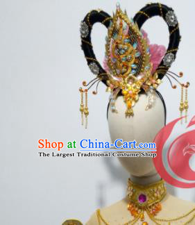 Top China Classical Dance Wigs Chignon Headwear Flying Apsaras Dance Hairpieces Fairy Dance Hair Accessories