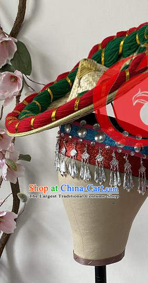 Top China Dai Nationality Peacock Dance Bamboo Hat Ethnic Folk Dance Headdress Yunnan Minority Performance Hair Accessories