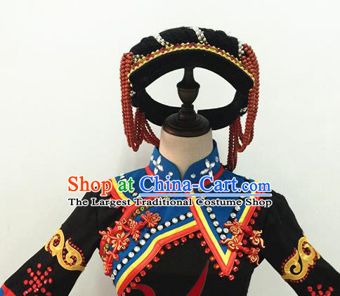 Top China Ethnic Stage Performance Headwear Yi Nationality Folk Dance Hair Accessories Minority Female Black Tile Hat