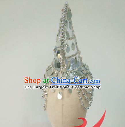 Top China Mongolian Nationality Folk Dance Hair Accessories Mongol Minority Female Argent Hair Crown Ethnic Stage Performance Headwear
