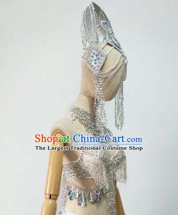 Top China Sanya Romance Love Stage Performance Headwear Classical Dance Hair Accessories Female Group Dance Argent Hair Crown
